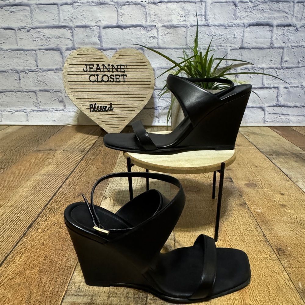 Bally black square toe wedge sandals 7.5